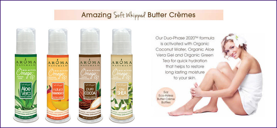 Amazing Soft Whipped Butter Cremes with Coconut Water, Organic Aloe Vera Gel and Organic Green Tea